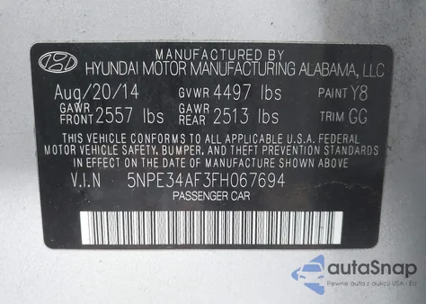2015 Hyundai Sonata Sport from USA, damaged, VIN 5NPE34AF3FH067694